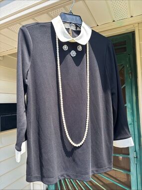 Karl Lagerfeld Black Top with White Collar Detail